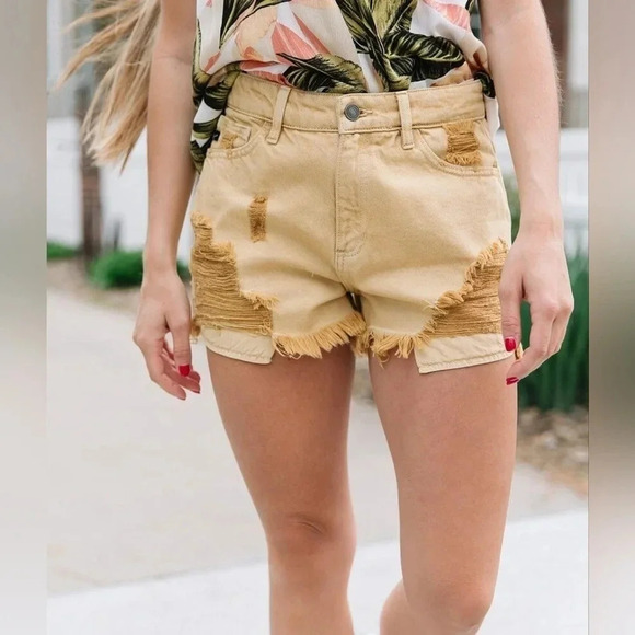 Kancan Washed High-Rise Distressed Shorts Sz Small Festival Beach Summer Boho - Picture 1 of 10